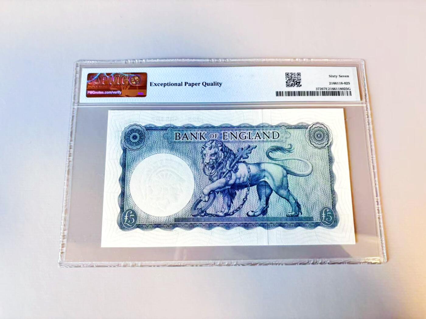 【Blue Auction】世界纸币精拍第805期——18级TOP拍卖/信誉/品质/专业/高效💫 英国 B序列 1961-63年5镑 PMG67EPQ 高分