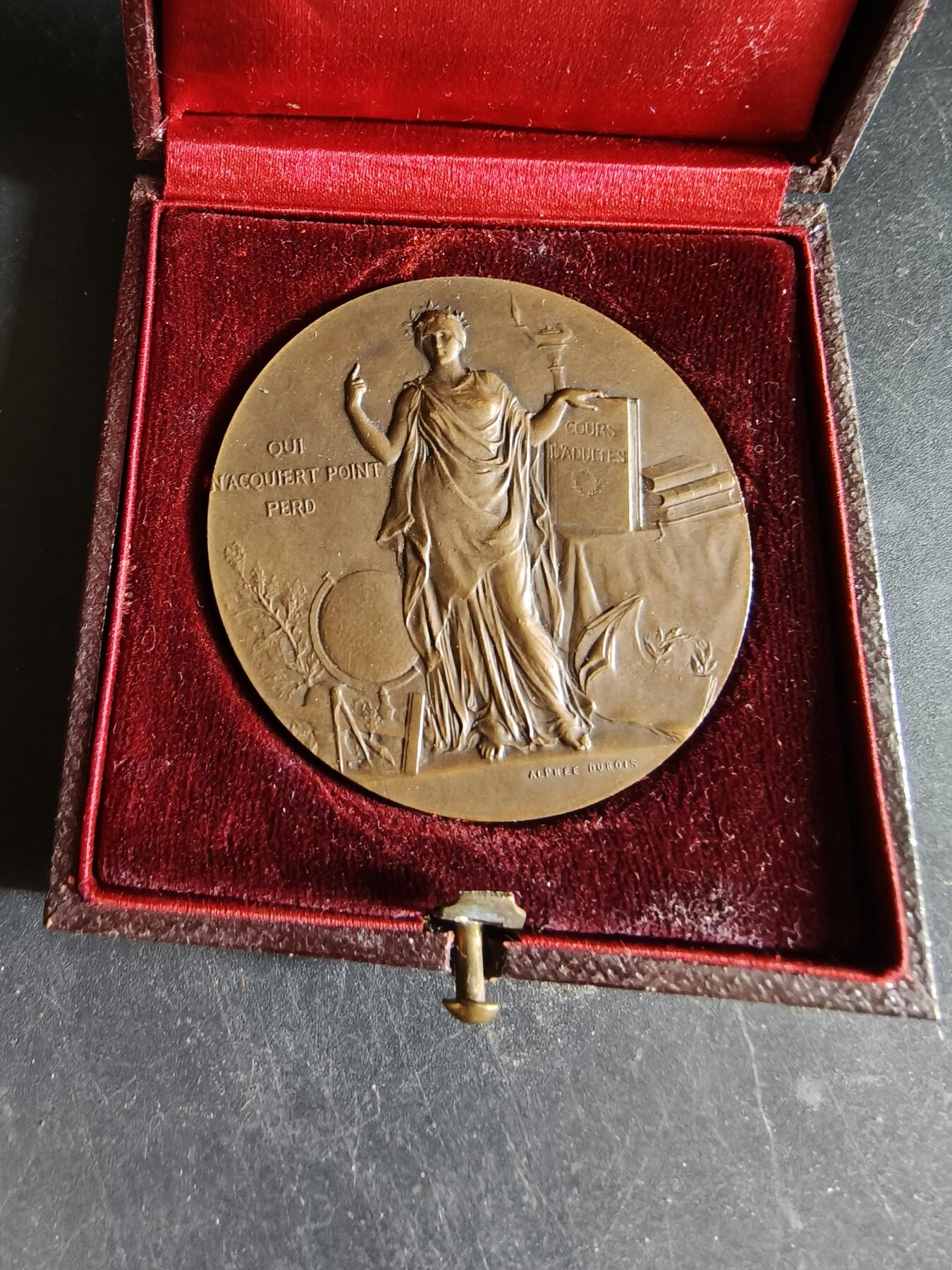 老王徽章第191期 法国北部地区公共教育委员会大铜章    大师阿尔菲杜布瓦作品      原盒      直径50mm     重量62.6g