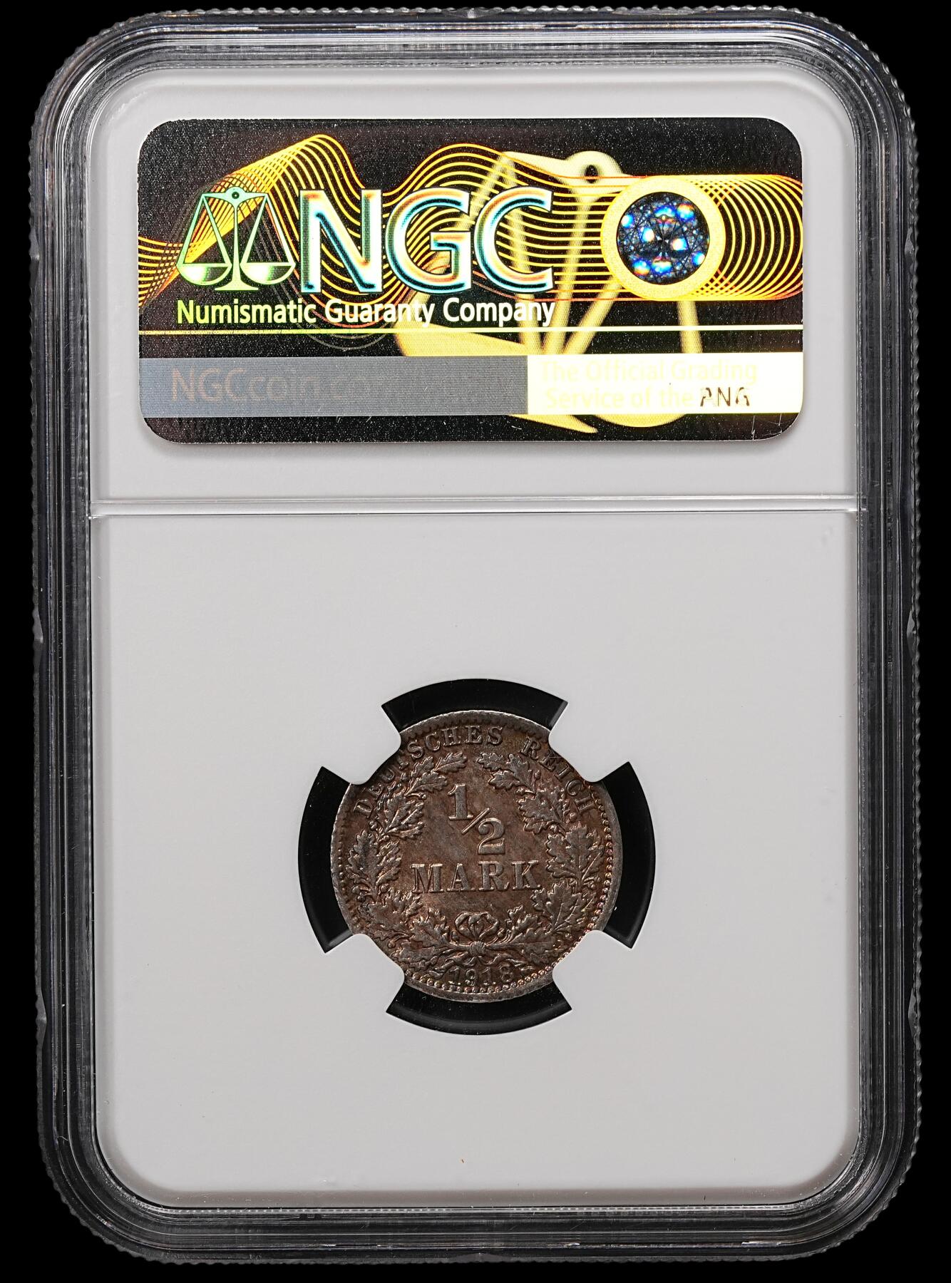 修遠堂世界钱币第110期 NGC MS65 1918年德国1/2马克银币 A厂铭