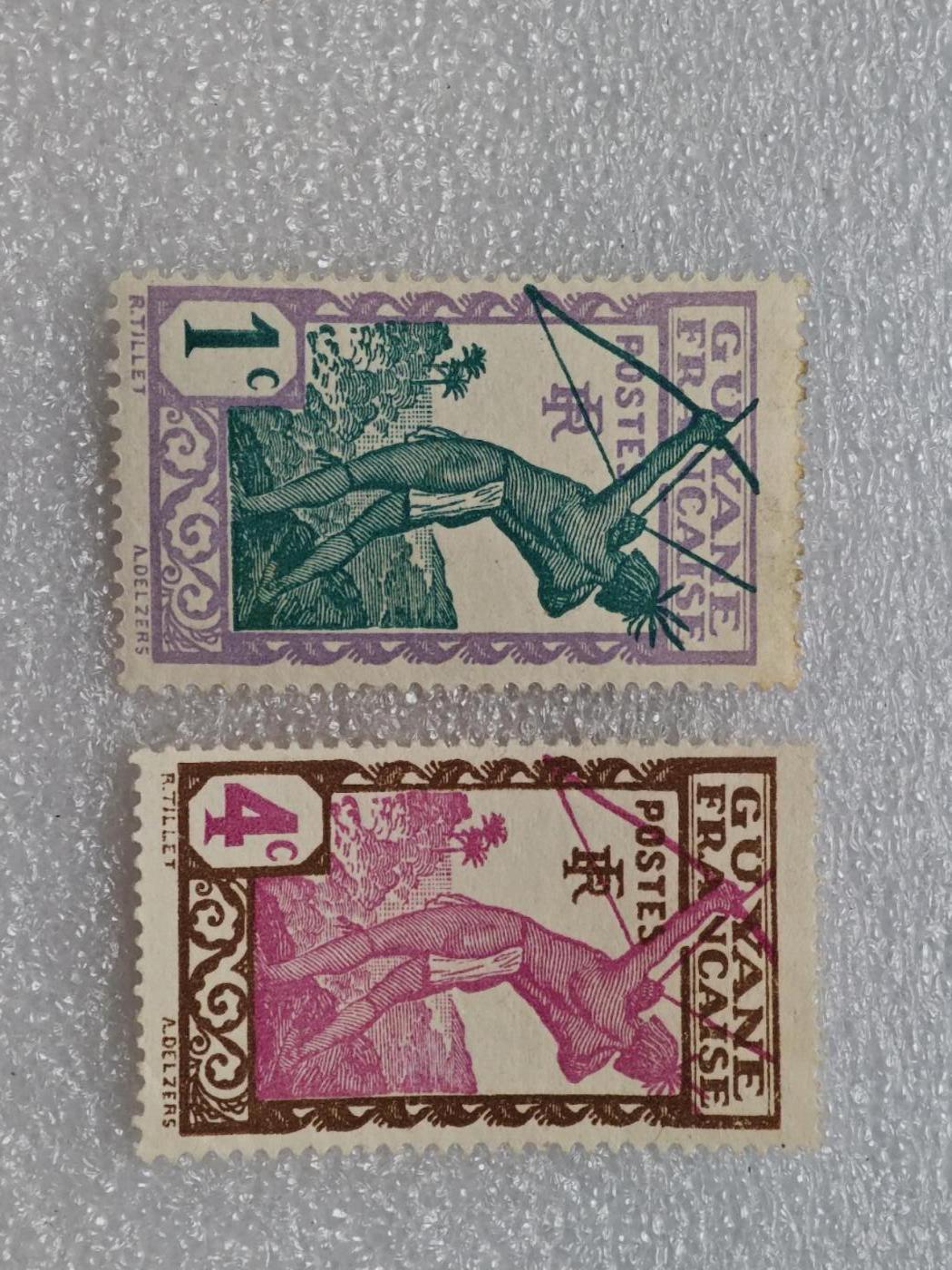  【淘币小摊】限时拍第八百九十一拍  外国老邮票 印花税票 火花纸品场    每周一统一发货 法属圭亚那1929年邮票2枚全新未使用