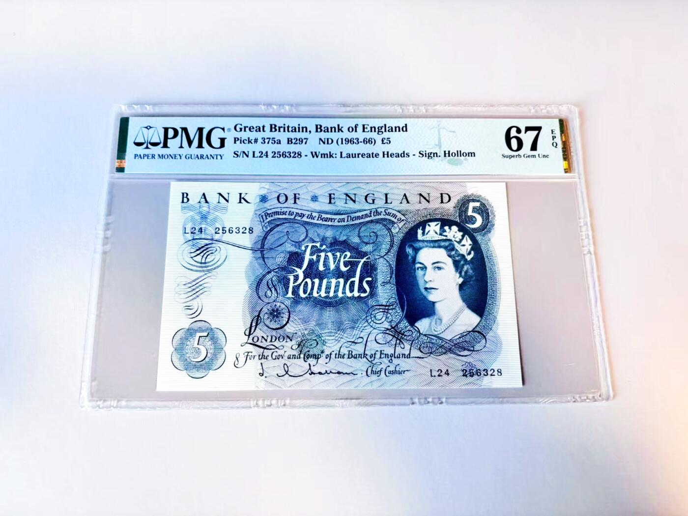 【Blue Auction】世界纸币精拍第805期——18级TOP拍卖/信誉/品质/专业/高效💫 【无47 a版】英国 C序列 1963-66年5镑 PMG67EPQ 高分
