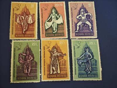 橙子收藏第七期 - 印度尼西亚1961年罗摩衍那舞剧主题邮票 全套6枚 记录印尼千年传统舞剧文化，是东南亚文化研究与收藏的实物载体