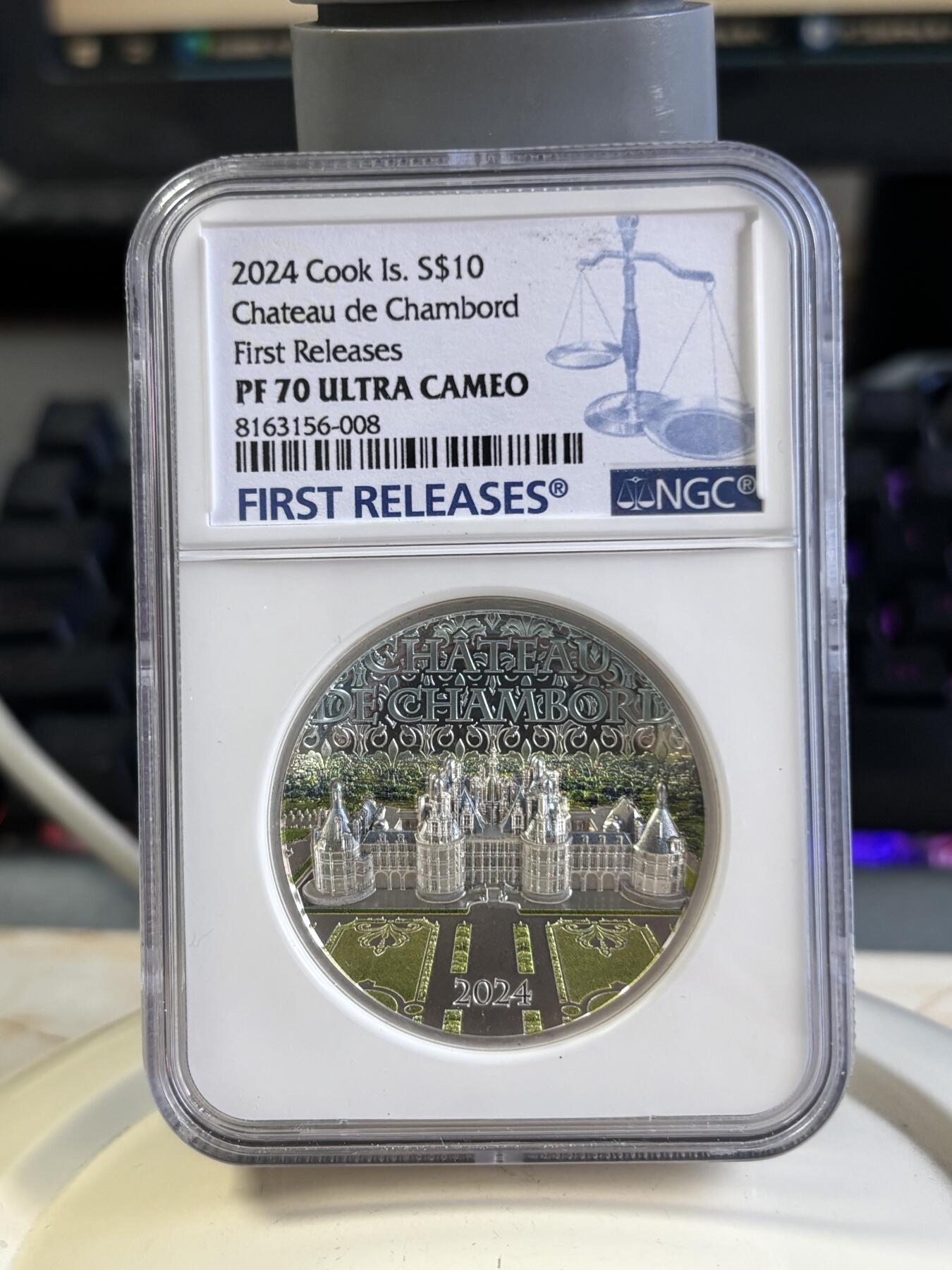 第197期拍卖 库克2024年法国香宾城堡2盎司高浮雕彩银币NGC-PF70首期无盒无证书，9999银，发行1000枚