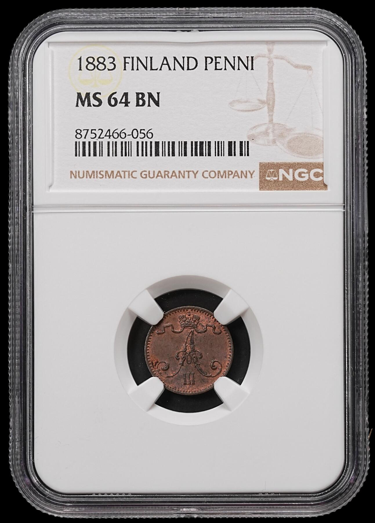 修遠堂世界钱币第110期 NGC MS64BN 1883年芬兰1盆尼