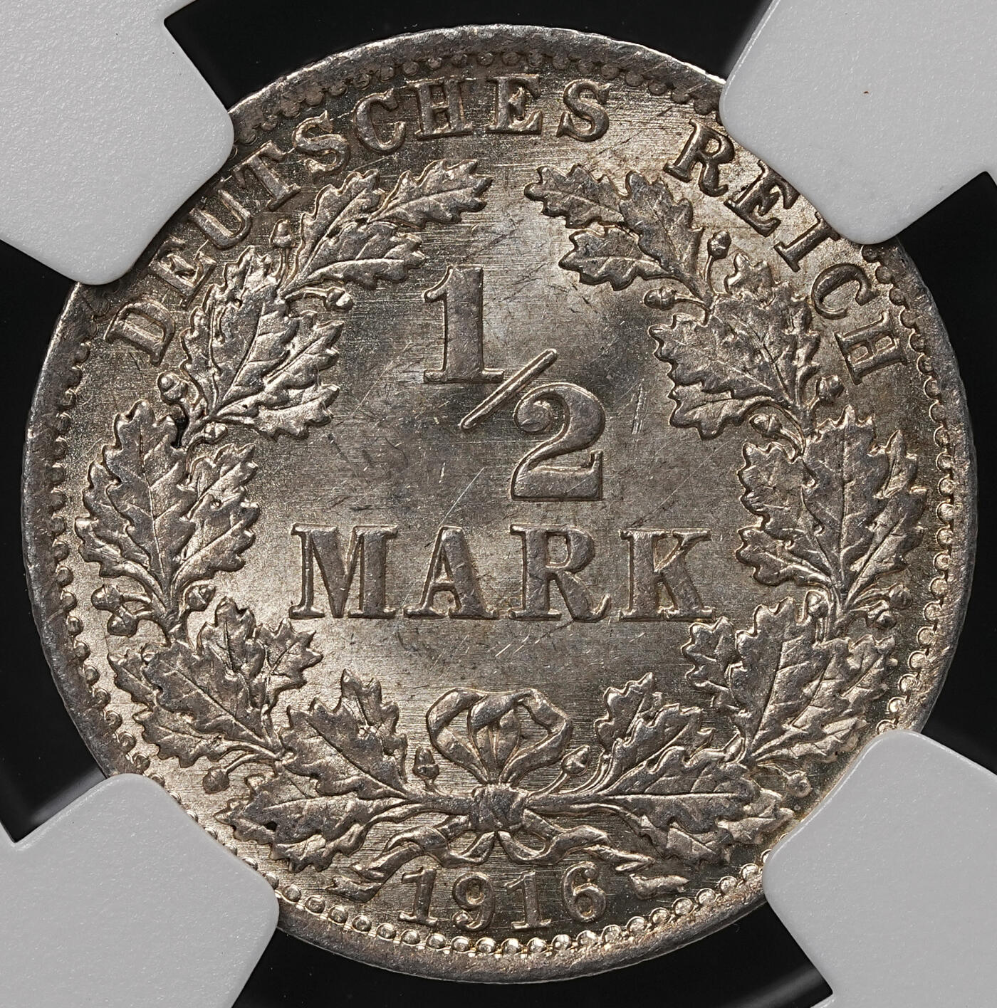 修遠堂世界钱币第110期 NGC MS65 1916年德国1/2马克银币 A厂铭