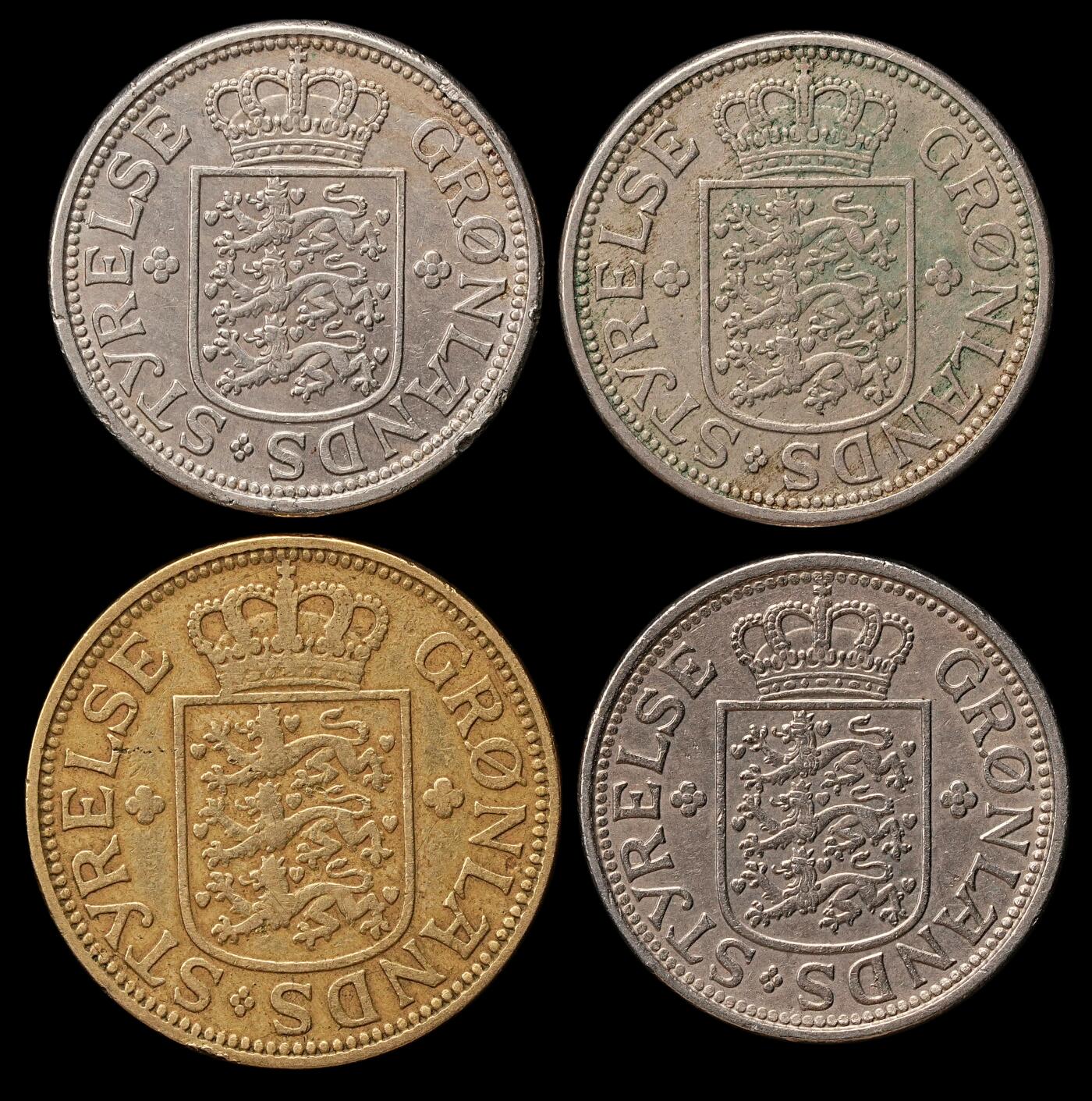 修遠堂世界钱币第110期 格陵兰钱币4枚，一枚边有磕