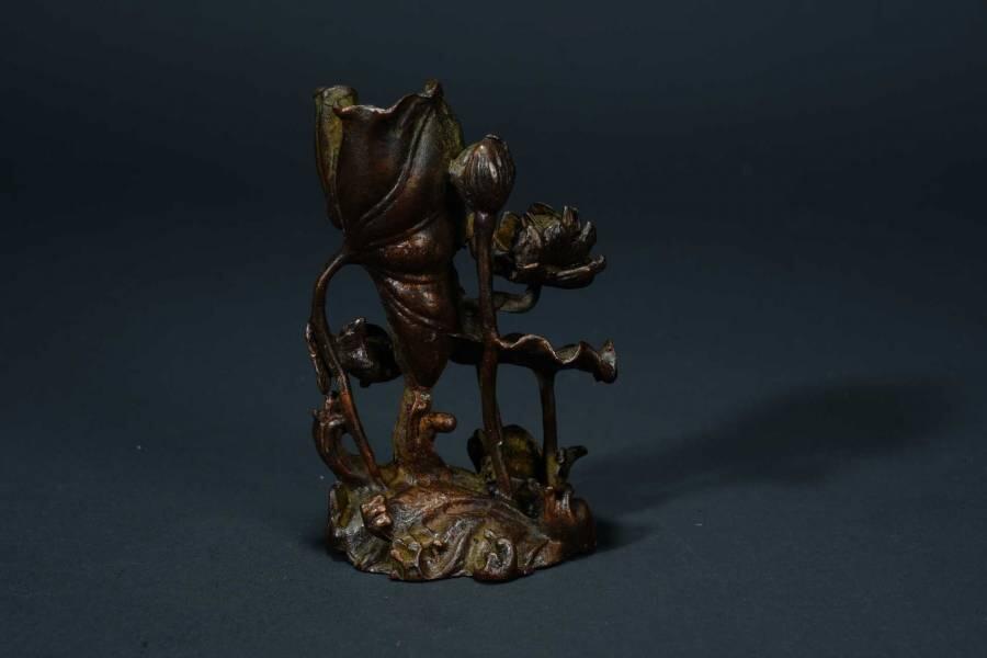 上海都达杂项专场六十六【全场包邮】 铜制莲年有鱼香插小摆件66-5