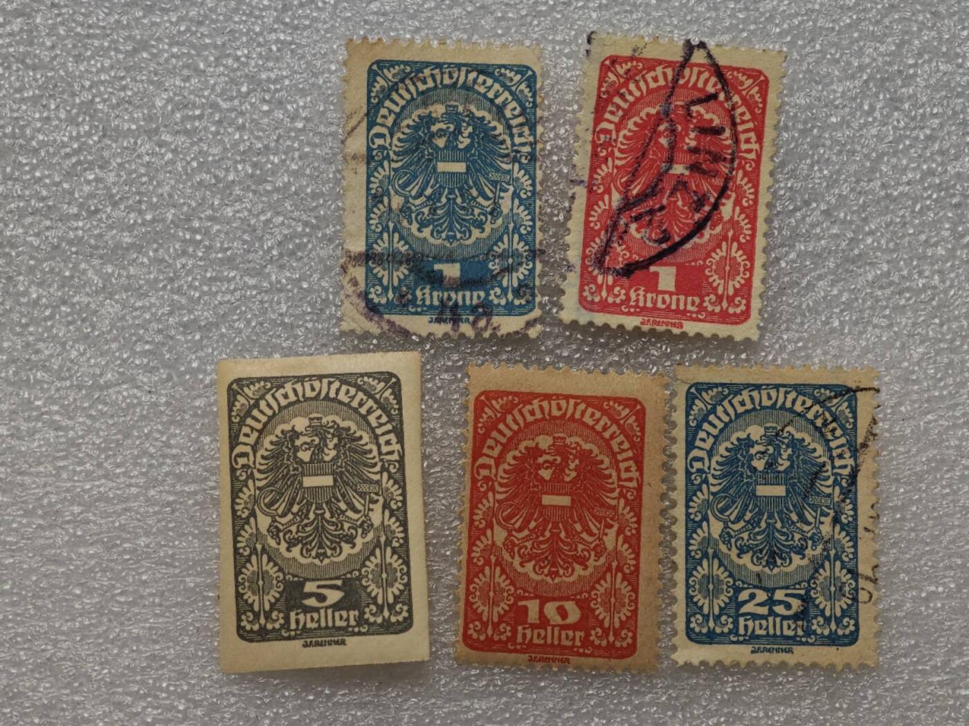  【淘币小摊】限时拍第八百九十一拍  外国老邮票 印花税票 火花纸品场    每周一统一发货 奥地利1916年国徽邮票5枚