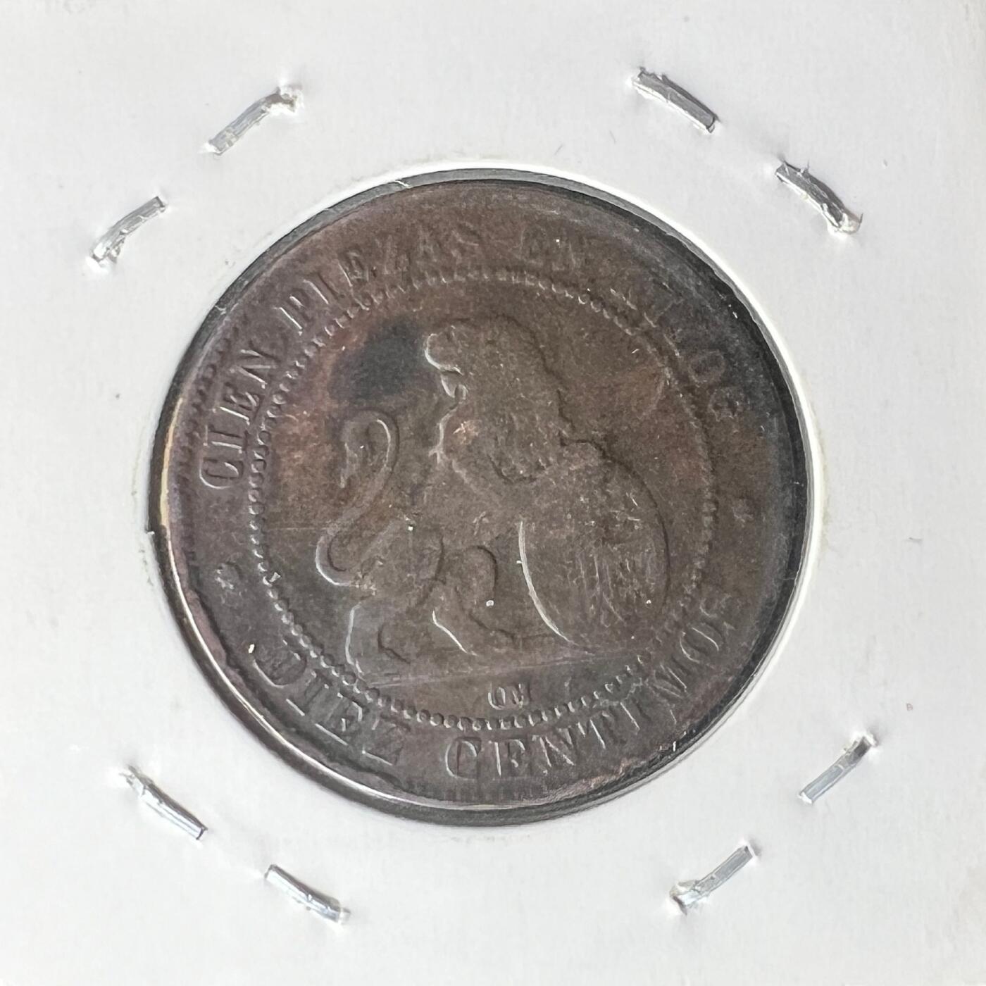 1870 年西班牙临时政府 10 分铜币 第一共和国 自由女神 欧洲古币