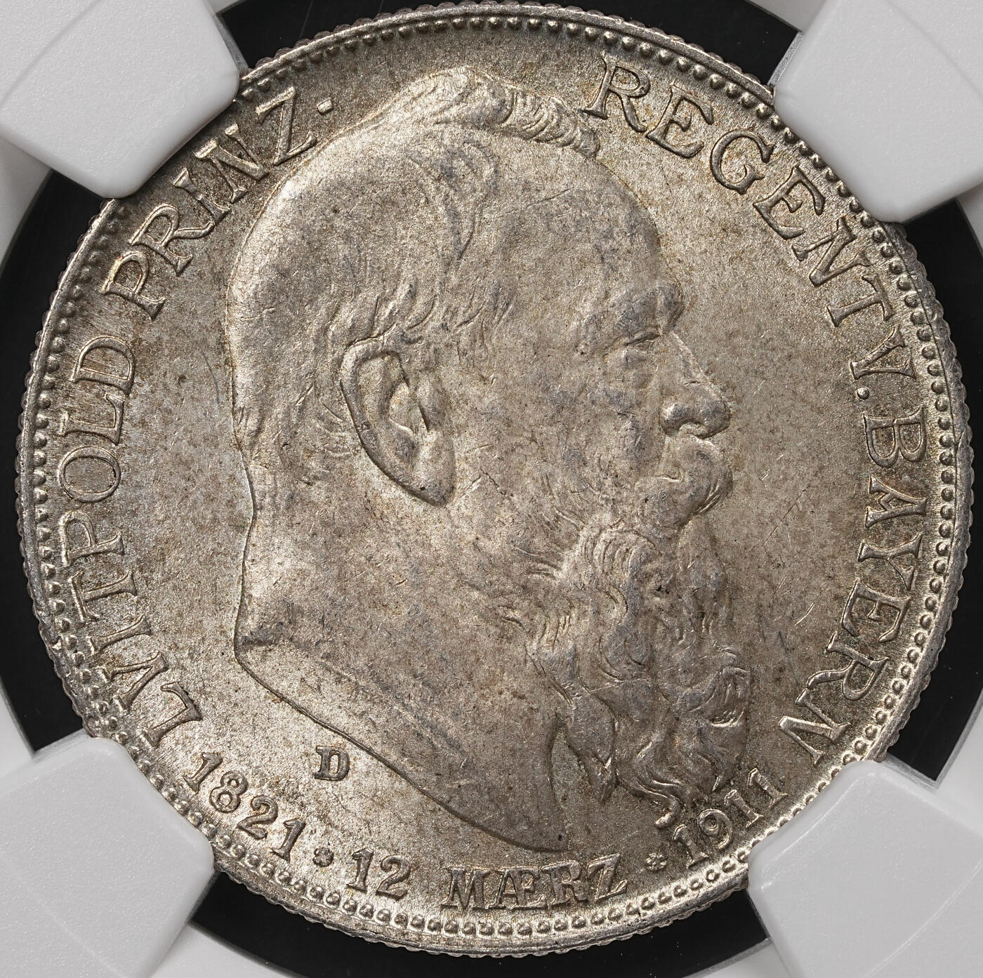 修遠堂世界钱币第110期 NGC MS64 1911年巴伐利亚摄政王90大寿纪念2马克银币