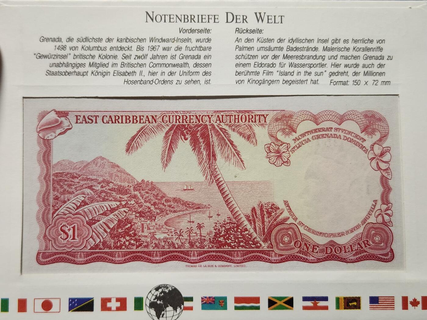 4月6号晚上8点 中外纸币自动截拍第52场 【全新稀少圣卢西亚L版】东加勒比1元 1965年 UNC