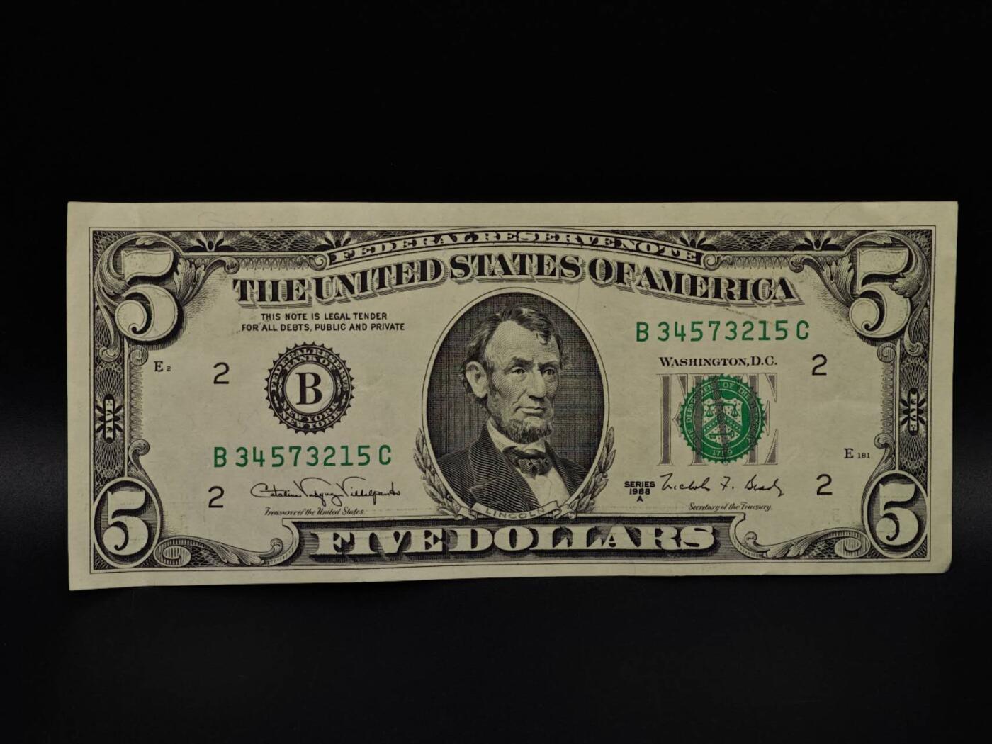  【淘币小摊】限时拍第八百九十拍   纸币场    每周一统一发货 美国5美元纸币【有折】