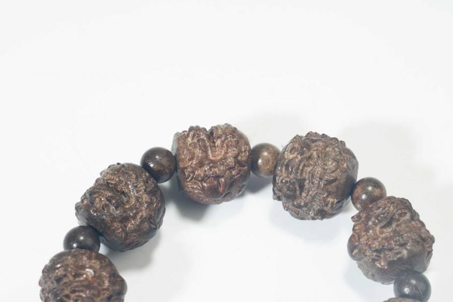 上海都达杂项专场七十二【全场包邮】 天然黑檀木手工精雕招财貔貅手串61-132