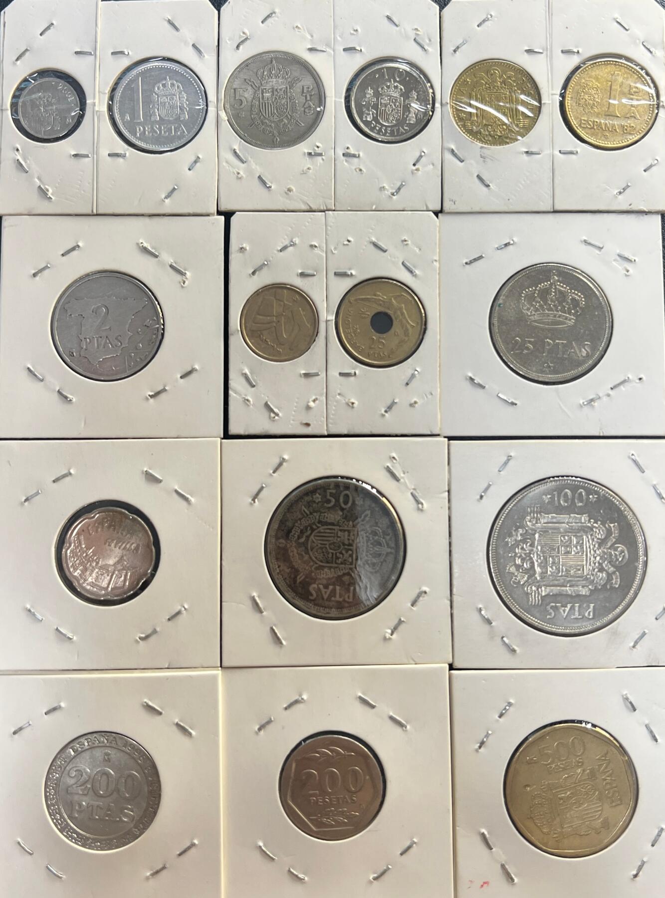 西班牙胡安・卡洛斯一世比塞塔全套流通币 佛朗哥后民主转型 欧洲钱币 16枚