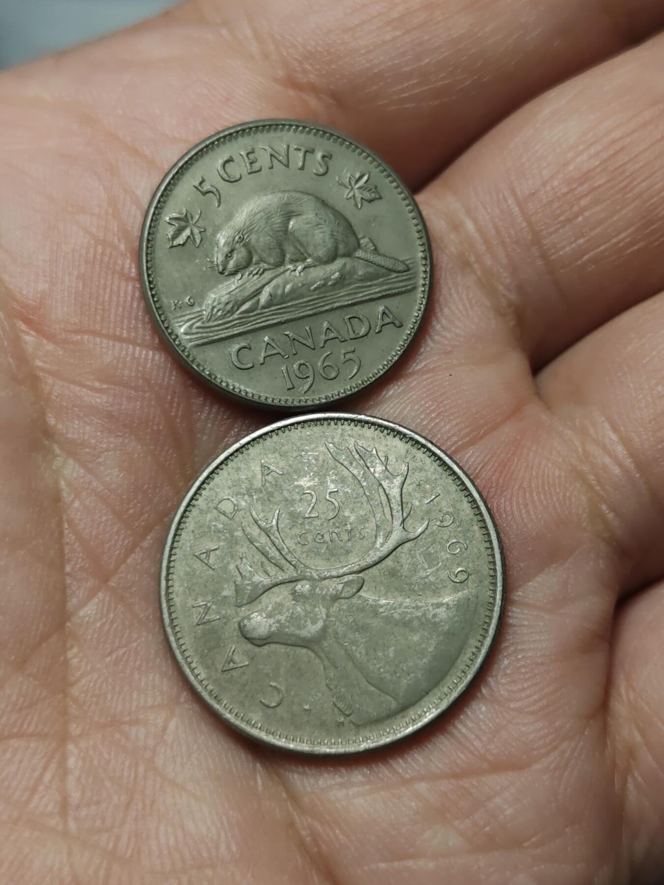 2026年第四十场(总第二百零九场）外国好品散币场(免佣金) 加拿大🇨🇦1965年5分，1969年25分(伊丽莎白二世中年花冠第一版首发年，中年花冠第三版)