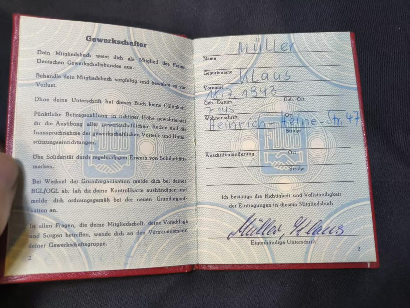 云宸嘉赏-勋臻佳藏四月精品甄选场次（低佣 一元一手） 民主德国莱比锡市建筑联合企业职工克劳斯・穆勒工会证书