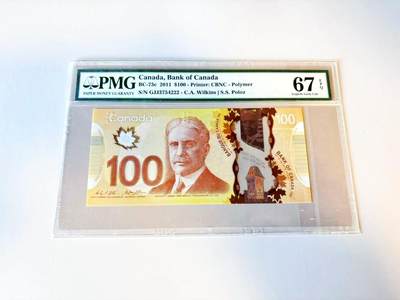 【Blue Auction】世界纸币精拍第805期——18级TOP拍卖/信誉/品质/专业/高效💫 - 【222豹子号 c版】加拿大 2011年100元 PMG67EPQ 高分