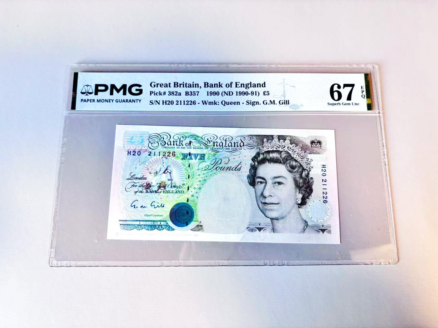 【Blue Auction】世界纸币精拍第805期——18级TOP拍卖/信誉/品质/专业/高效💫 【无47】英国 1990-91年5镑 PMG67EPQ 高分