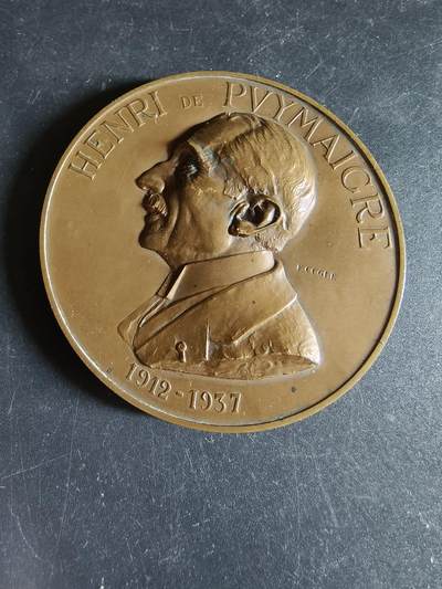 老王徽章第191期 - 法国1937年亨利·德·皮迈格雷任职巴黎市议员25周年大铜章       高浮雕       直径64mm     重量96g