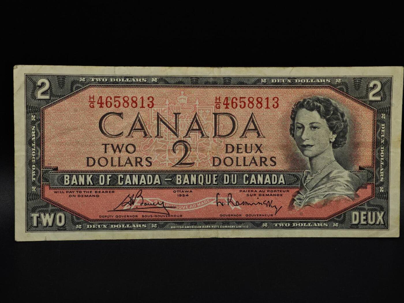  【淘币小摊】限时拍第八百九十拍   纸币场    每周一统一发货 加拿大1954年2元纸币【有折】