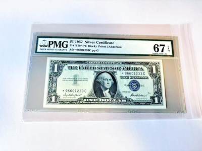 【Blue Auction】世界纸币精拍第805期——18级TOP拍卖/信誉/品质/专业/高效💫 - 【补号无47】美国 1957年1美金  PMG67EPQ 高分