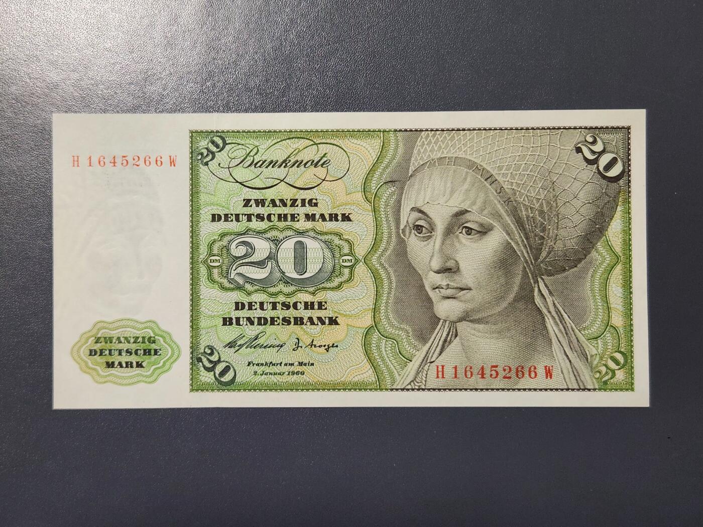 4月6号晚上8点 中外纸币自动截拍第52场 20马克 新品 初版1960