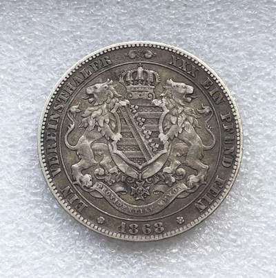 世界钱币专场拍卖 每周二开拍 - 1868年德国萨克森约翰五世双狮1泰勒银币