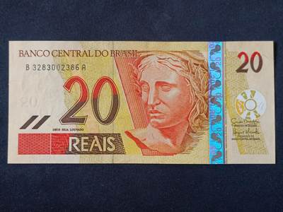 【游宝拍卖】丙午马年第20期 周六截拍 - 巴西-20雷亚尔【BA冠 无47永恒号 3283002386 全新UNC】