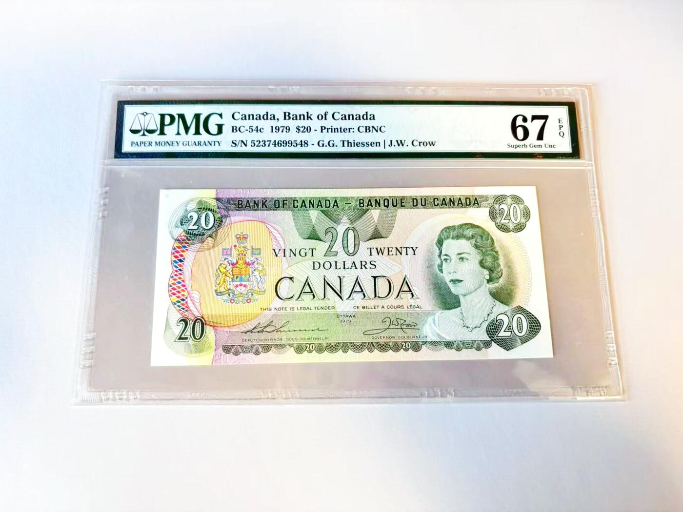 【Blue Auction】世界纸币精拍第805期——18级TOP拍卖/信誉/品质/专业/高效💫 【c版】加拿大 1979年20元 PMG67EPQ 高分