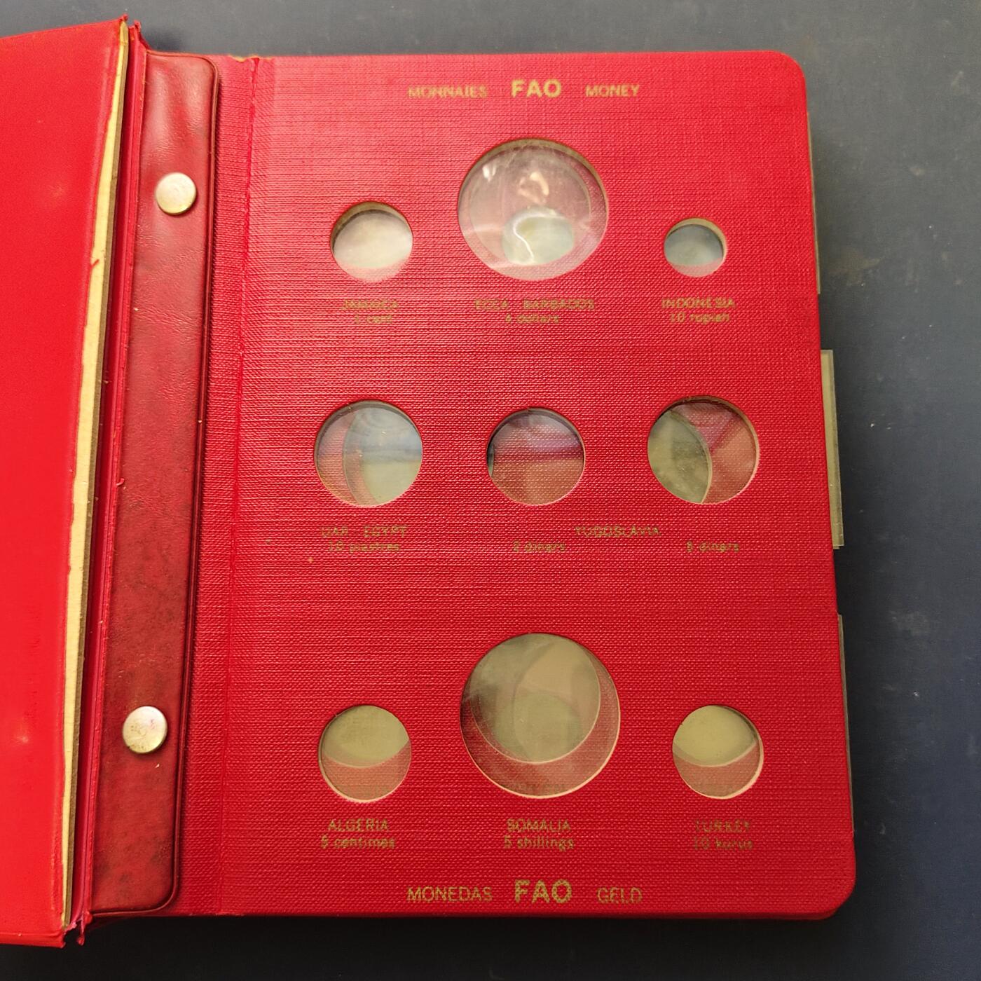 【全场包邮】纯粹捡漏拍519场 【收藏工具】世界各国FAO纪念币收藏册-红本5页全（带自行打印中文说明）