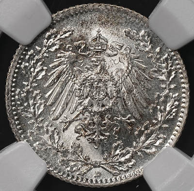 修遠堂世界钱币第110期 - NGC MS66 1916年德国1/2马克银币 D厂铭