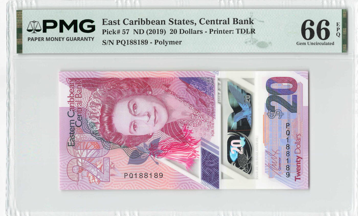 小福收藏拍卖第204期 评级币精选场 本期有 荷兰经典AA冠拿杯子的蛇 叙利亚世遗帕尔米拉古城豹子号冠军分 法国红衣主教冠军分 意大利经典达芬奇   白俄罗斯 "Millennium" 纪念版AA冠全同千位号全套  南斯拉夫铁托未发行版 美国 墨西哥 越南 法属印度支那等多国精美高分珍稀老钞精品纸币 东加勒比 2019年 20元 A/1冠 靓号188189 PMG66 EPQ