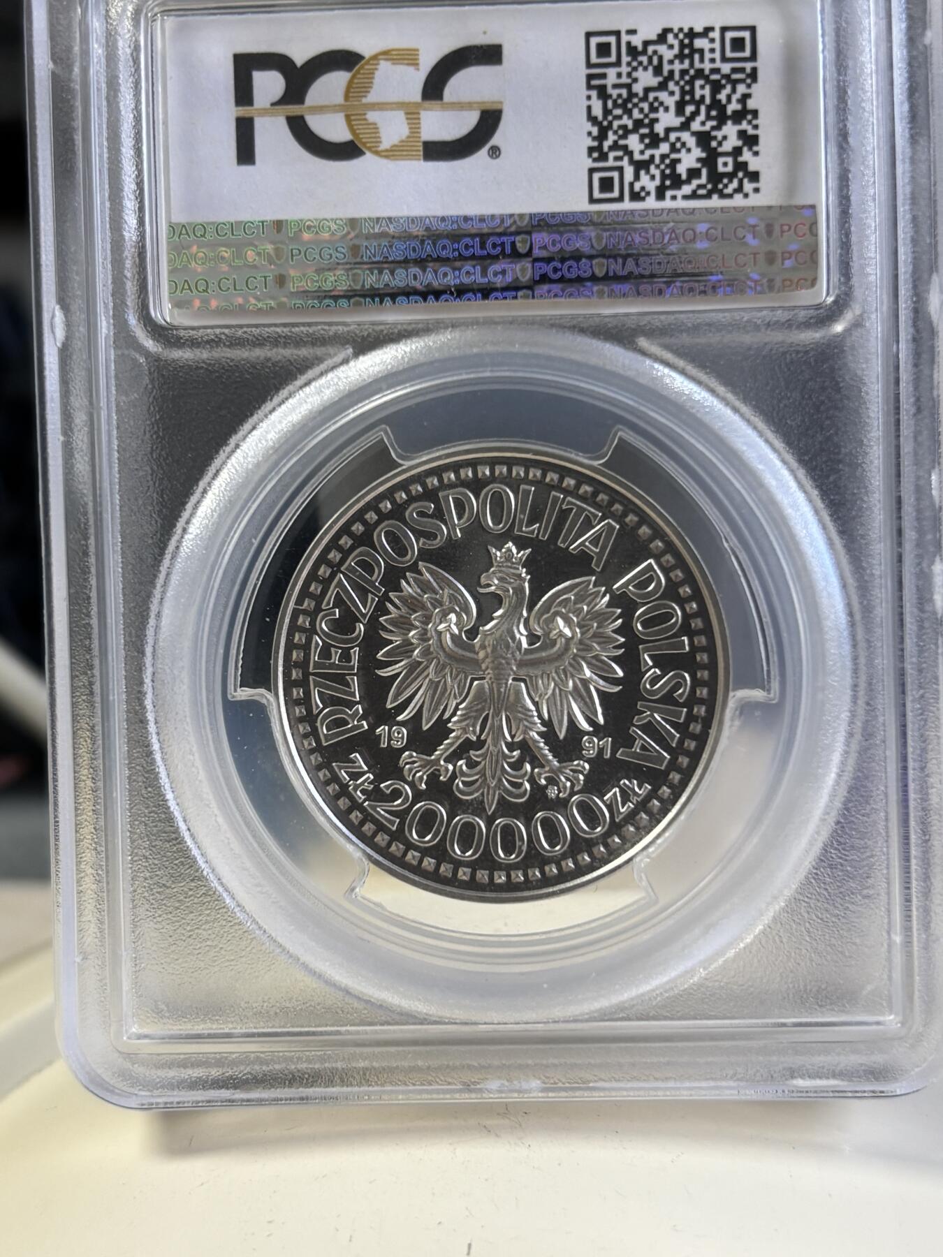 第197期拍卖 波兰1991年教皇和圣母圣子纪念银样币PCGS-SP69，999银，发行6000枚
