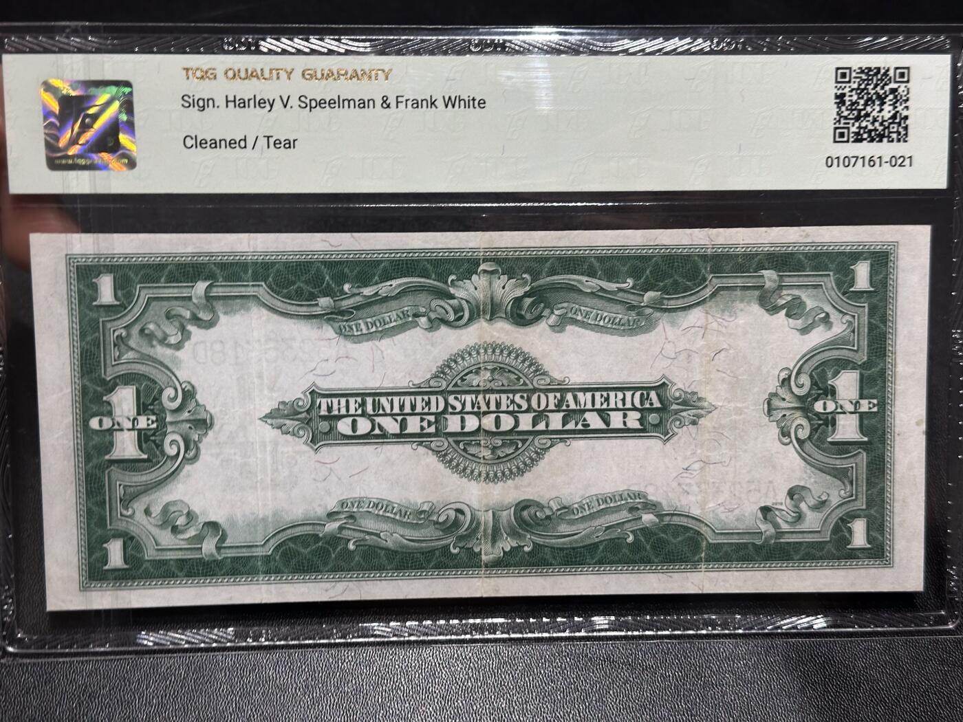 《外钞收藏家》第六百二十四期（精品场）（长期征集拍品、欢迎藏友们联系合作） 1923年美国1美元 大尺寸老版 无47尾8 TQG评级40