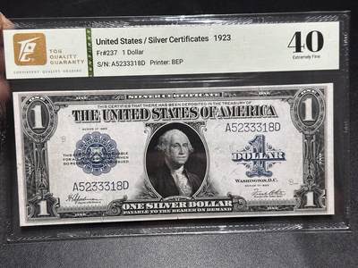 《外钞收藏家》第六百二十四期（精品场）（长期征集拍品、欢迎藏友们联系合作） - 1923年美国1美元 大尺寸老版 无47尾8 TQG评级40