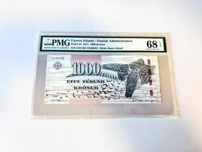 【Blue Auction】世界纸币精拍第805期——18级TOP拍卖/信誉/品质/专业/高效💫 - 【无47】法罗群岛 2011年1000克朗 最高值 PMG68EPQ 高分