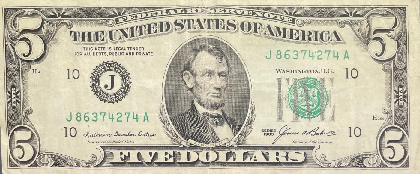 回流0405 1985年版5美元联邦储备券（¥34）