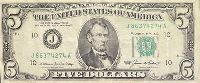 回流0405 - 1985年版5美元联邦储备券（¥34）