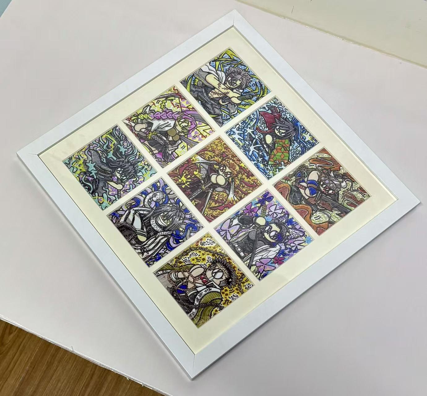 零元拍： OWSON 系列作品装饰画《鬼灭之刃》九宫格，已做装裱 木制画框。因展品出展，镜框或亚克力可能有轻微划痕，介意勿拍，尺寸：38X38CM