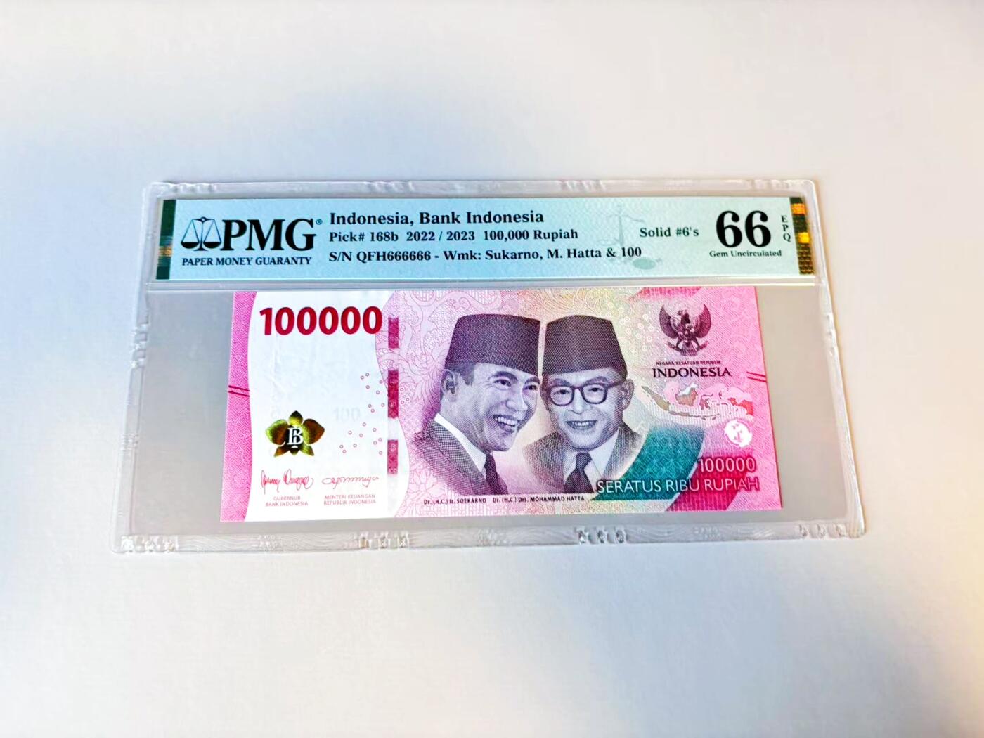 【Blue Auction】世界纸币精拍第805期——18级TOP拍卖/信誉/品质/专业/高效💫 【全同6】印尼 2022年100000卢比 PMG66EPQ 