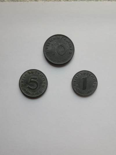 德意志第三帝国w字芬尼全A厂一套，面值1，5，10芬尼，细节清晰，历史收藏🥳 - 德意志第三帝国w字芬尼全A厂一套，面值1，5，10芬尼，细节清晰，历史收藏🥳