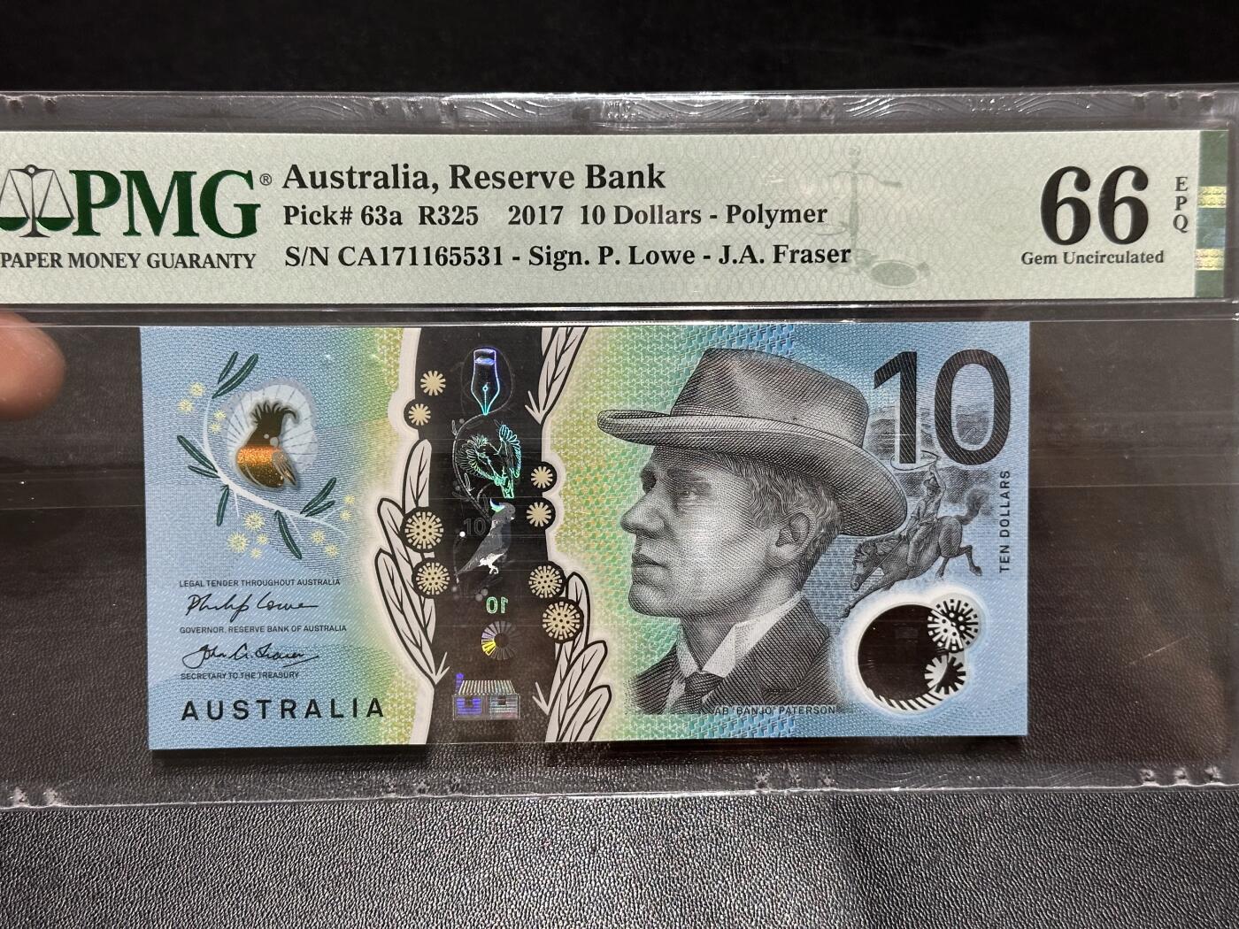 《外钞收藏家》第六百二十四期（精品场）（长期征集拍品、欢迎藏友们联系合作） 2017年澳大利亚10元 塑料钞 PMG66 无47尾5531