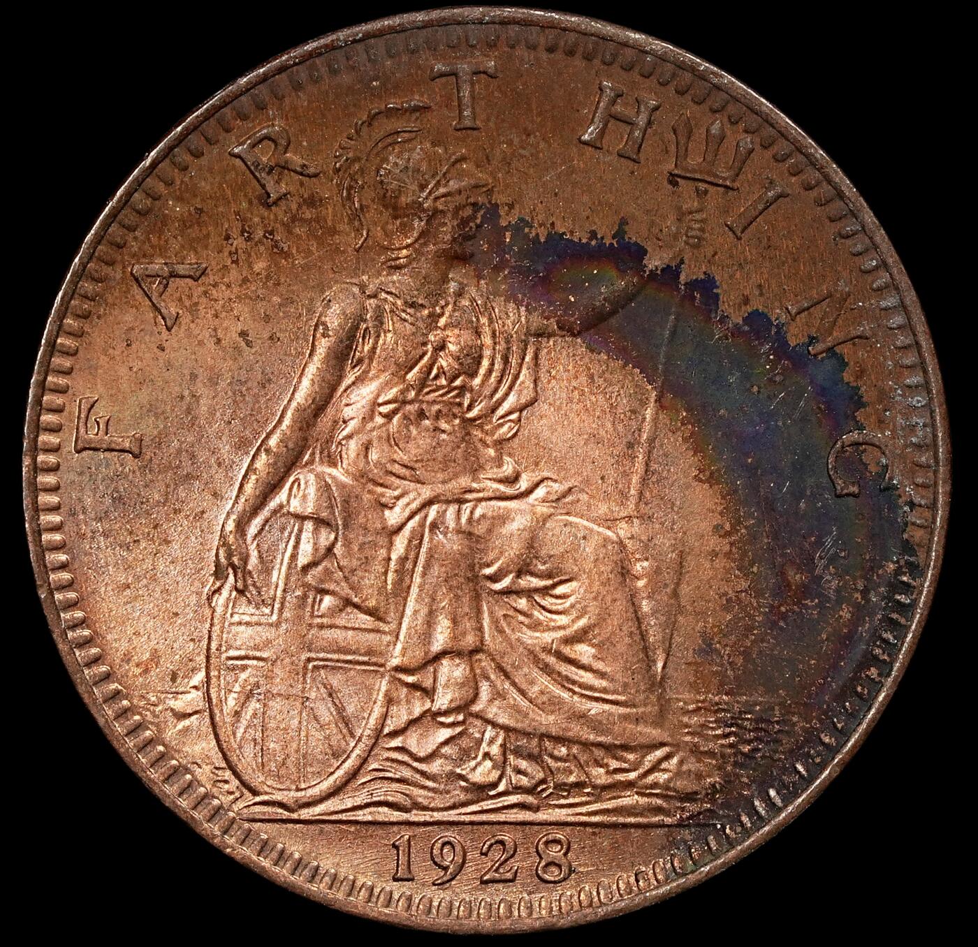 修遠堂世界钱币第110期 1928年英国1法新铜币，完全未流通