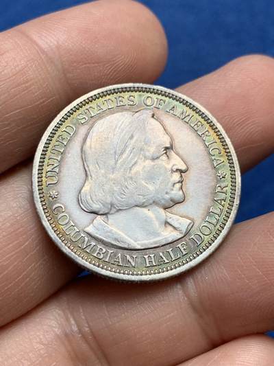 《竞宝斋》第477场 周日，周一 2场连拍 （全场包邮）欢迎送拍 - 美国1893年哥伦布纪念半美元银币 双面环彩 地图细节清晰可见