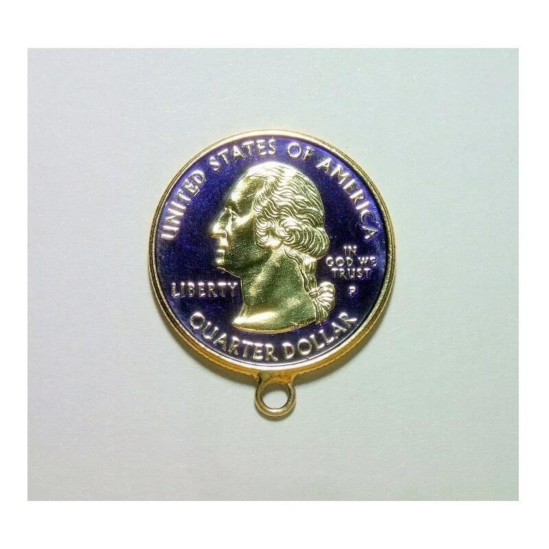 纯手工 美国2001年佛蒙特州 华盛顿琅彩镀金高浮雕精制币章吊坠 25MM