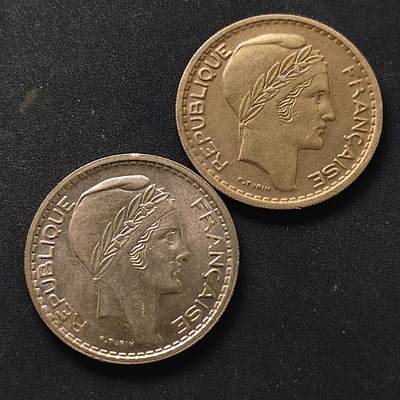 【全场包邮】纯粹捡漏拍518场 - 法国1948年10法郎无标+B标2版本2枚一组（编号KM909.1/KM909.2）