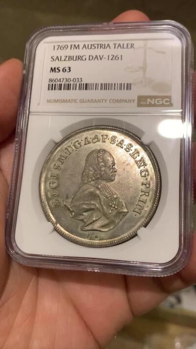 《竞宝斋》第477场 周日，周一 2场连拍 （全场包邮）欢迎送拍 唯一冠军分 NGC MS63 奥地利帝国 1769年 萨尔茨堡大主教区 施拉滕巴赫泰勒大银币 少见的小人像版本 也是唯一的MS级