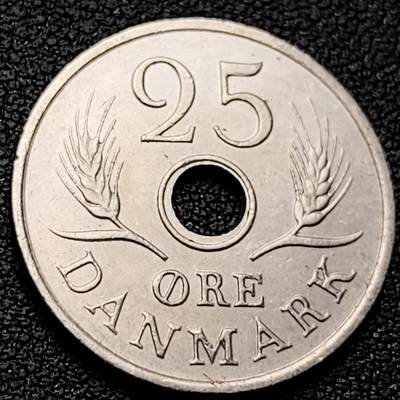 泉币菌-第220场-拍品多 请提前出价 - 丹麦1968年25欧尔中孔镍币 玛格丽特二世花押 