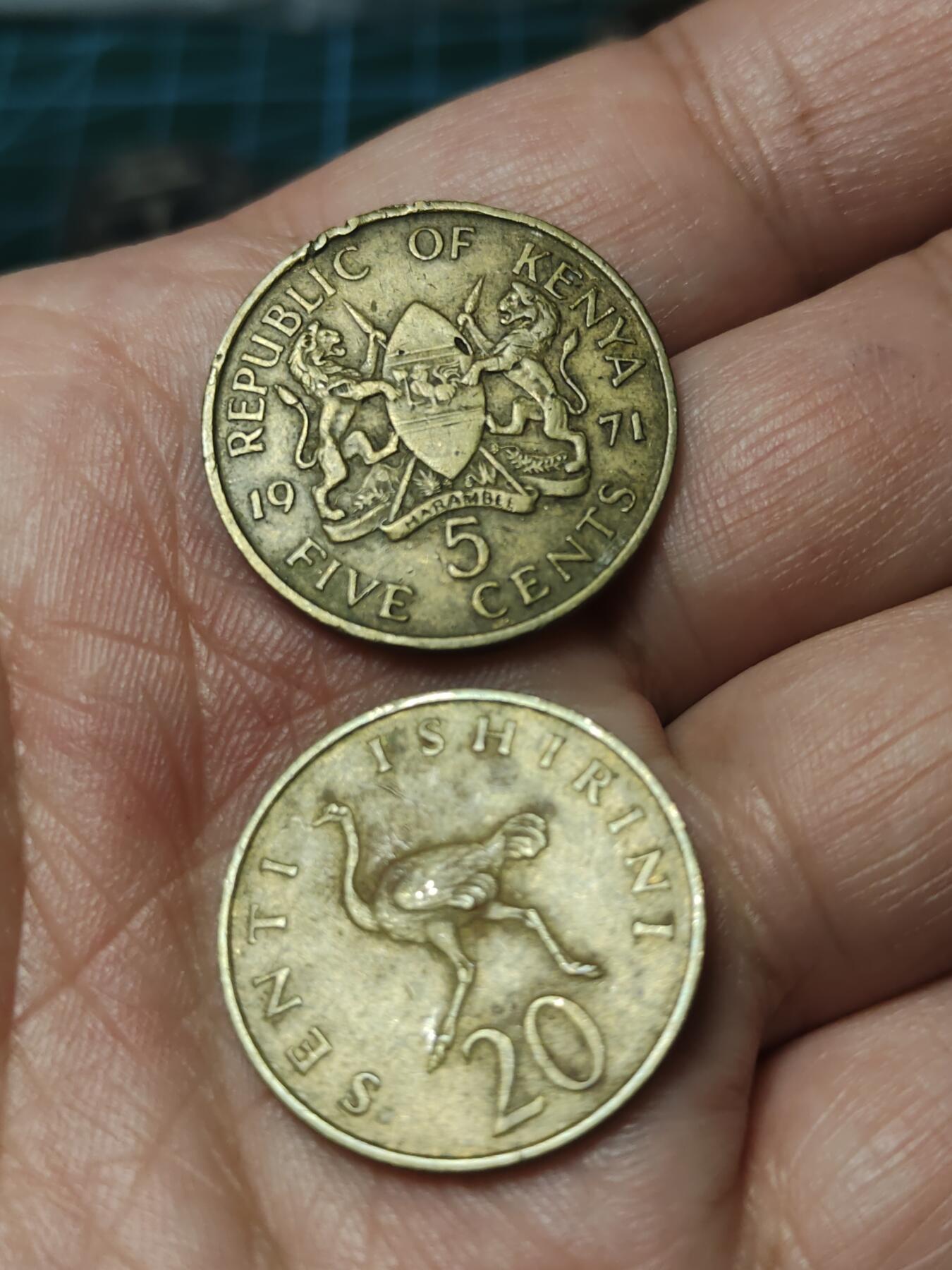 2026年第四十一场(总第二百一十场）外国好品散币场(免佣金) 肯尼亚🇰🇪1971年5分(独立后第二套)，坦桑尼亚🇹🇿1966年20分(独立后第一套，首发年)两枚