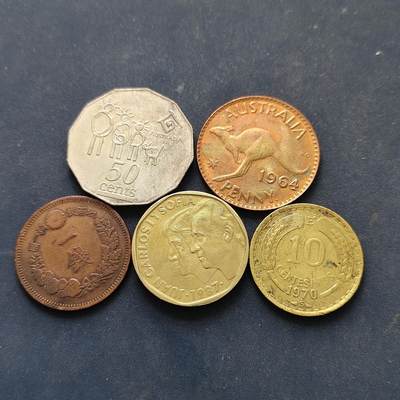 【全场包邮】纯粹捡漏拍518场 - 世界各国各年份5枚一组-澳大利亚+西班牙+智利+日本